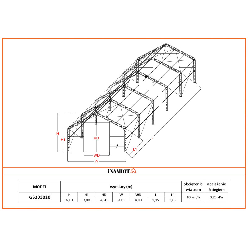 Namiot magazynowy 9.15x9.15 m GS303020