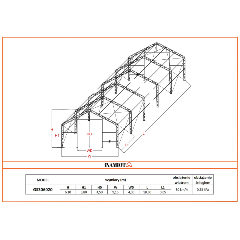 Namiot magazynowy 9.15x18.30 m GS306020