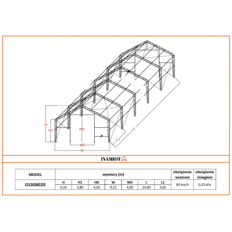 Tenda de armazenamento 9,15x24,40 m GS308020