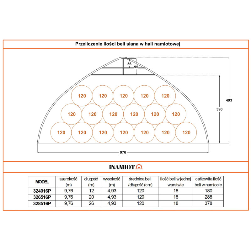 Tende di stoccaggio ad arco 324016P 9,76×12 m