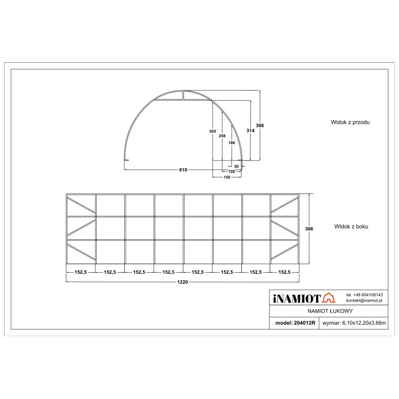 Corturi semirotunde 6×12,8 m 204212P