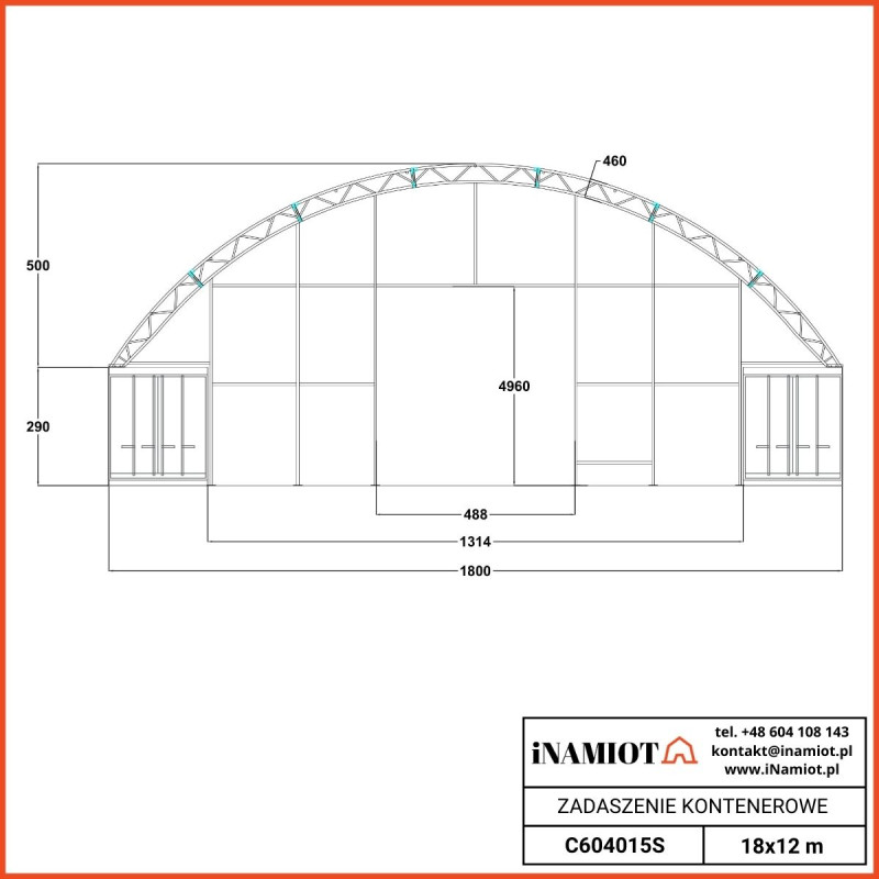 Zadaszenie kontenerowe komplet C604015S FW+FB 18×12 m