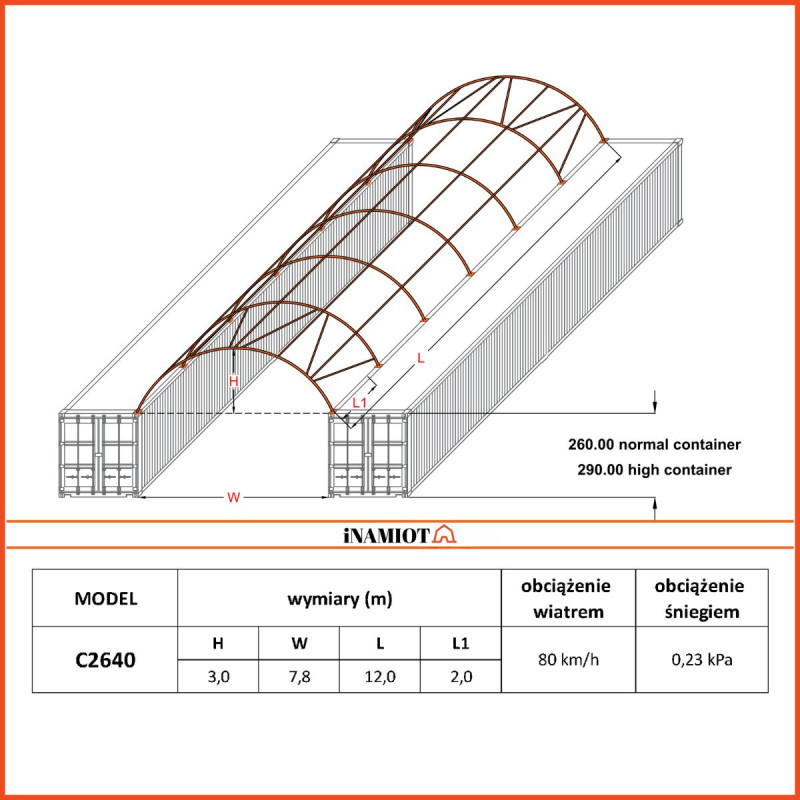 Abris pour conteneurs C2640 8x12 m