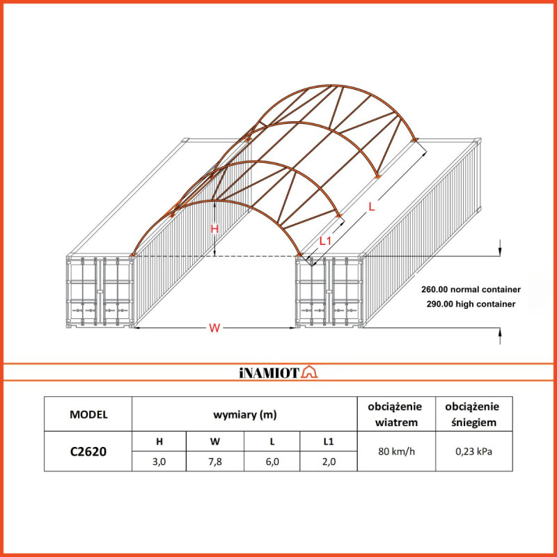 Abris pour conteneurs C2620 8x6 m