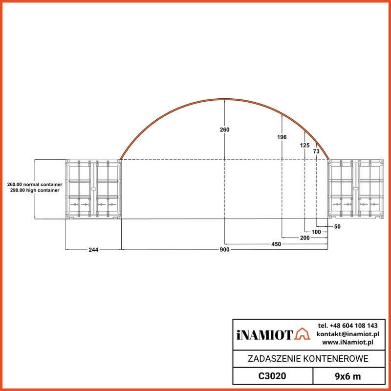 Abris pour conteneurs C3020QH 9×6 m