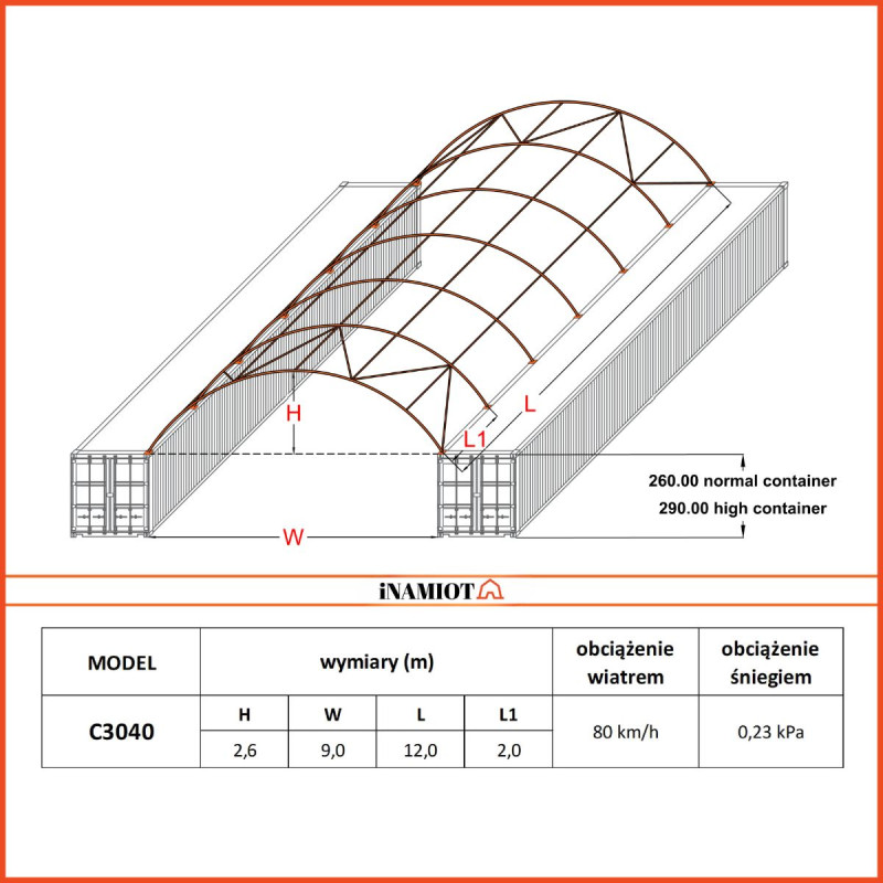 Tentinės stoginės konteineriams C3040QH 9×12 m
