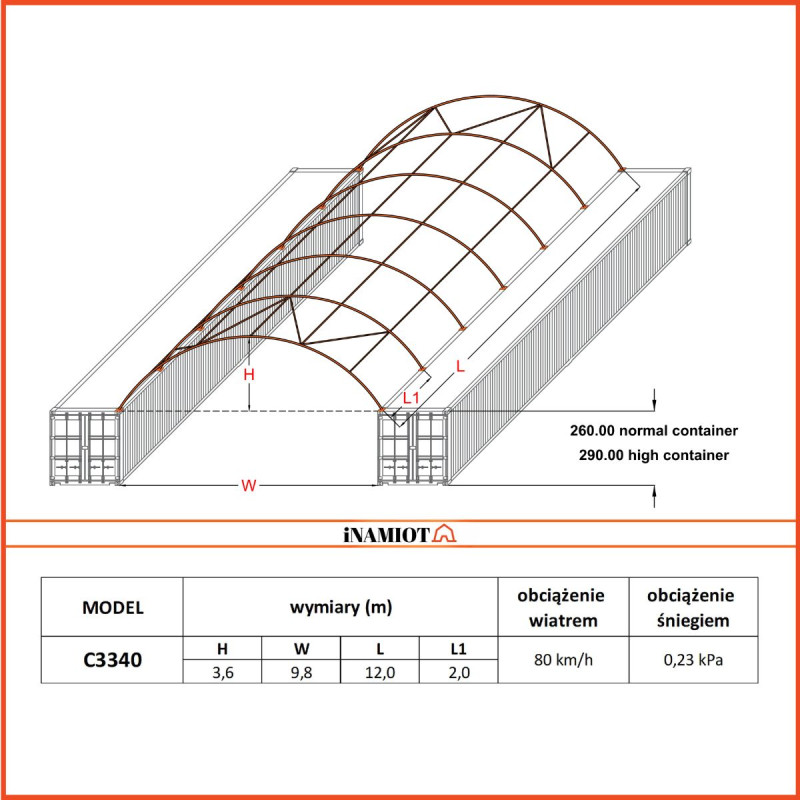 Copertura del container C3340 10x12 m