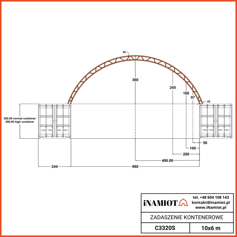 Přístřešky na kontejnery s dvojitým rámom 10x6 m C3320S