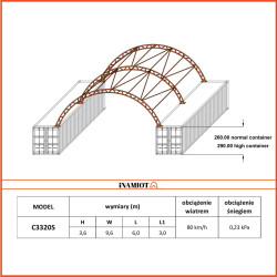 Zadaszenie kontenerowe podwójna rama 10x6 m C3320S