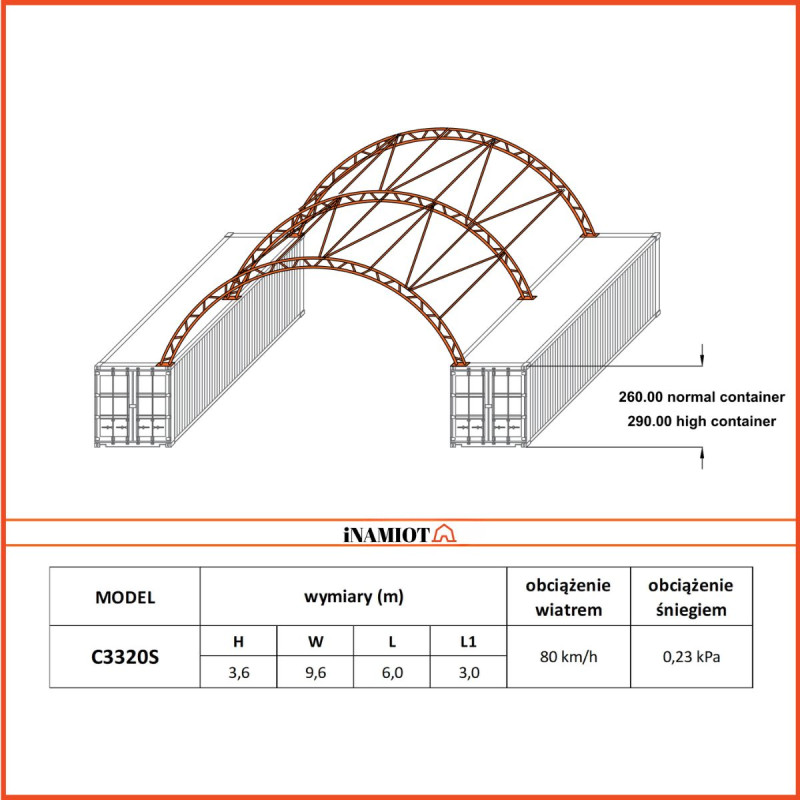 Copertura del container doppio telaio 10x6 m C3320S