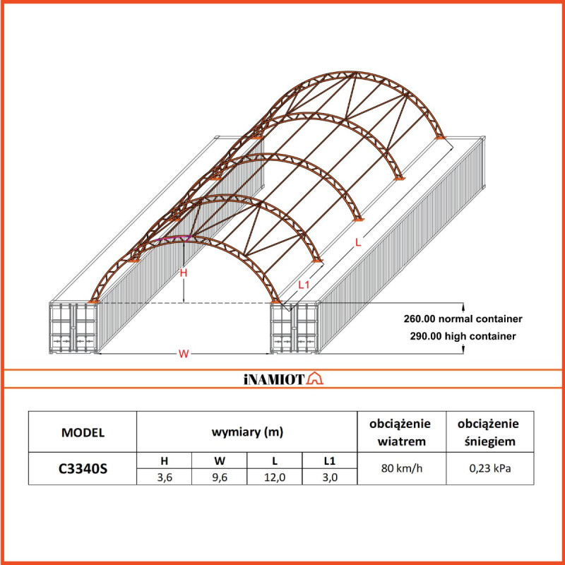 Cubiertas entre contenedores marco doble 10x12 m C3340S