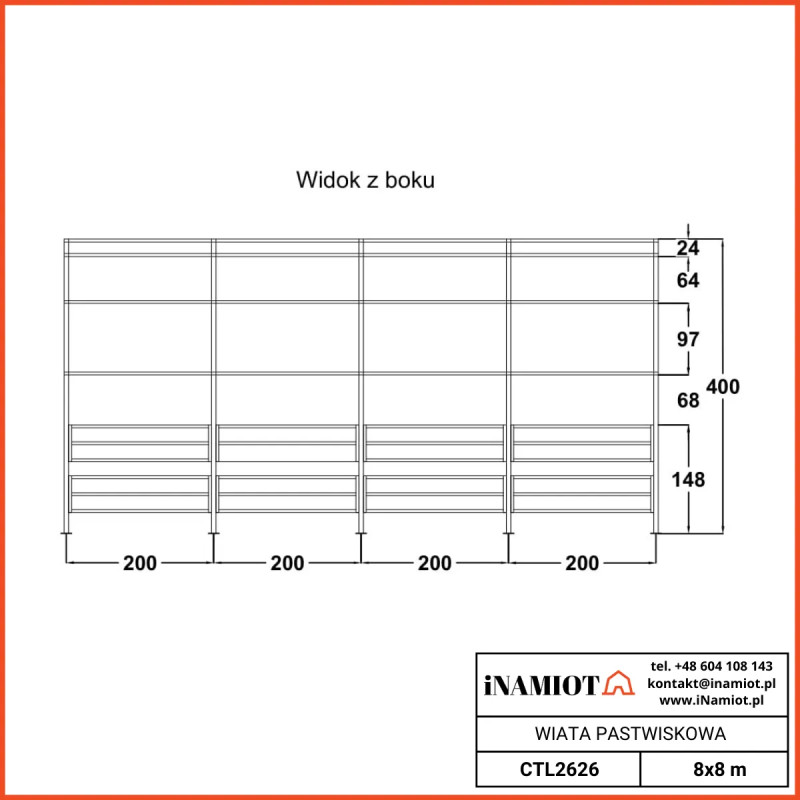 Telheiro de pastagem para animais de pastagem de 8x8 m CTL2626