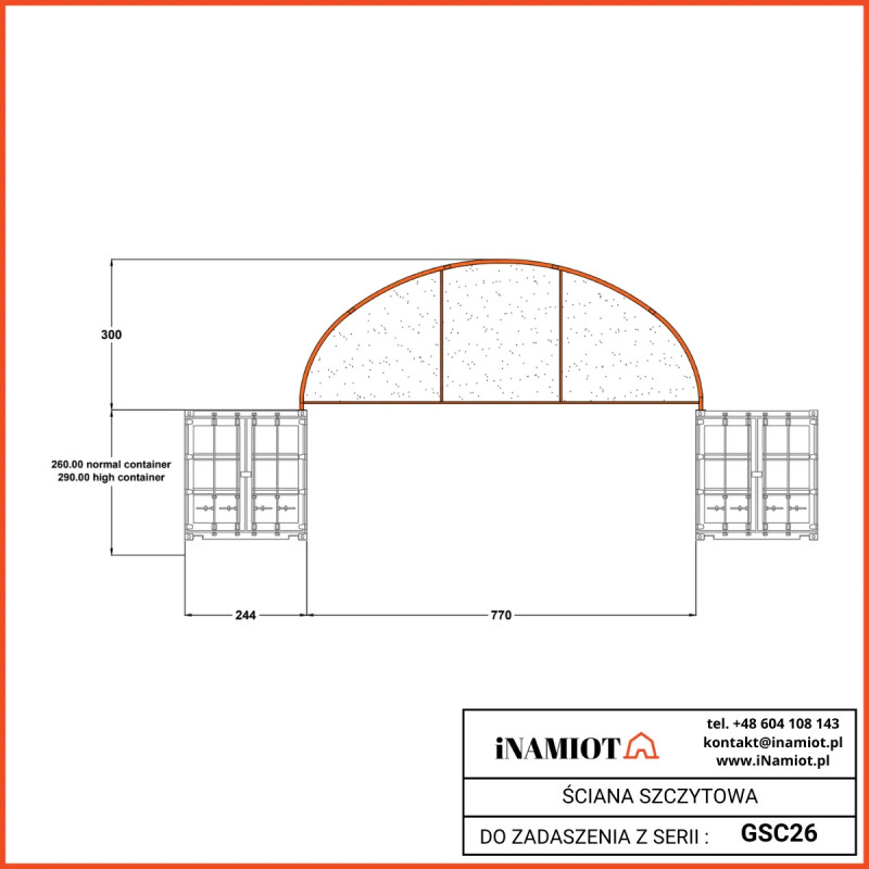Massieve gevel voor Premium 8 m containerluifel GSC26FT
