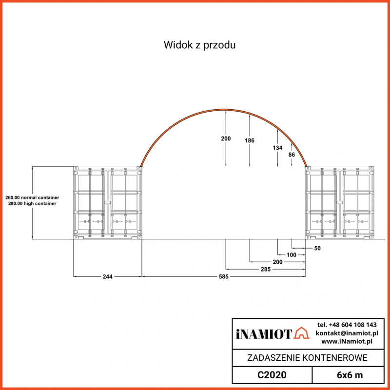 Container Überdachung 6x6 m C2020H mit Rückwand