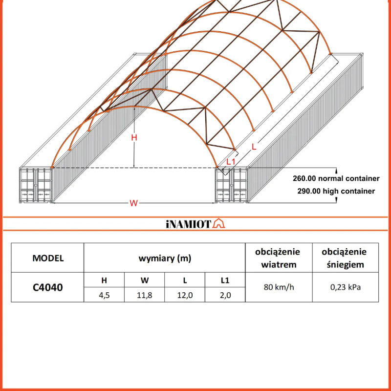 Copertura del container C4040 12x12 m