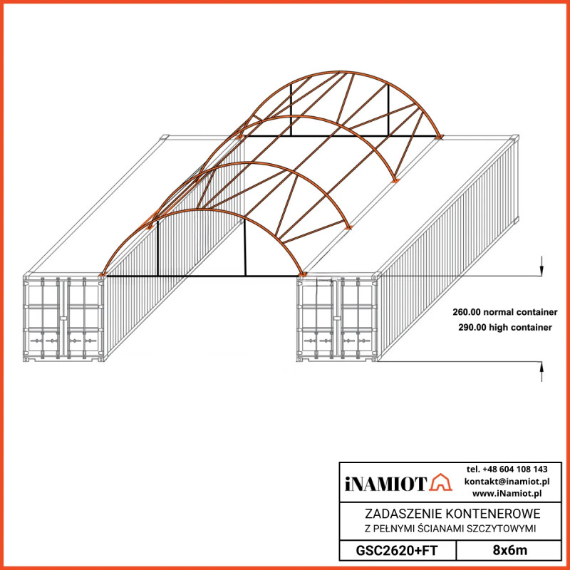 Massieve gevel voor Premium 8 m containerluifel GSC26FT