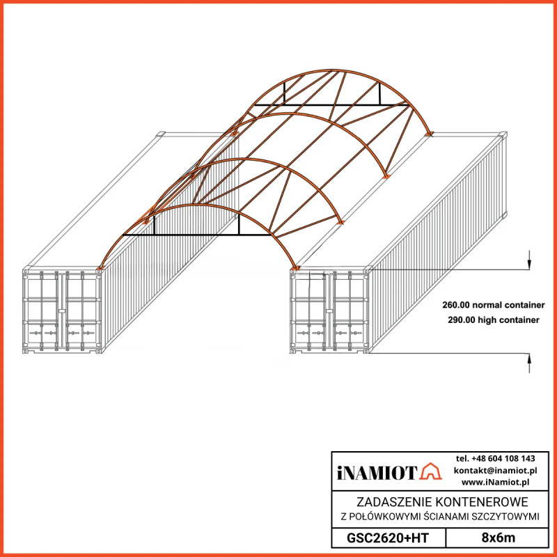 Perete cu jumătate de fronton pentru copertină container Premium 8 m GSC26HT