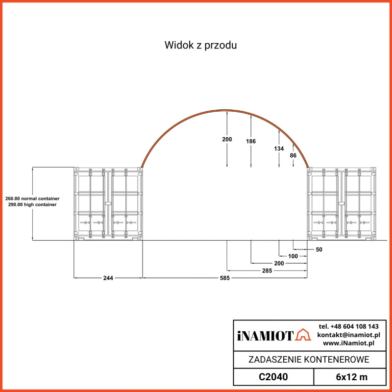 Дах контейнера 6x12 м C2040H з задньою стінкою