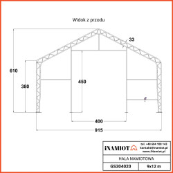 Namiot magazynowy 9.15x12.20 m GS304020Namiot magazynowy 9,15x12,20 m GS304020
Namiotowa  hala magazynowa 9,15x9,15 m GS303020 to doskonałe rozwiązanie dla każdego, kto poszukuje solidnej, wszechstronnej i łatwej do zmontowania przestrzeni magazynowej dostępnej od ręki. Dzięki swojej ergonomicznej konstrukcji namiotowa hala magazynowa sprawdzi się zarówno jako magazyn towarów, przestrzeń do przechowywania sprzętu, hala produkcyjna, skład surowców i półproduktów.Praktyczność i wysoka jakość materiałów użytych do produkcji czynią go idealnym wyborem dla firm produkcyjnych, budowlanych, rolników, a także dla właścicieli mniejszych przedsiębiorstw potrzebujących dodatkowej przestrzeni do magazynowania.
  Namiot magazynowy 9.15x12.20 m GS304020Namiot magazynowy 9,15x12,20 m GS304020
Namiotowa  hala magazynowa 9,15x9,15 m GS303020 to doskonałe rozwiązanie dla każdego, kto poszukuje solidnej, wszechstronnej i łatwej do zmontowania przestrzeni magazynowej dostępnej od ręki. Dzięki swojej ergonomicznej konstrukcji namiotowa hala magazynowa sprawdzi się zarówno jako magazyn towarów, przestrzeń do przechowywania sprzętu, hala produkcyjna, skład surowców i półproduktów.Praktyczność i wysoka jakość materiałów użytych do produkcji czynią go idealnym wyborem dla firm produkcyjnych, budowlanych, rolników, a także dla właścicieli mniejszych przedsiębiorstw potrzebujących dodatkowej przestrzeni do magazynowania.