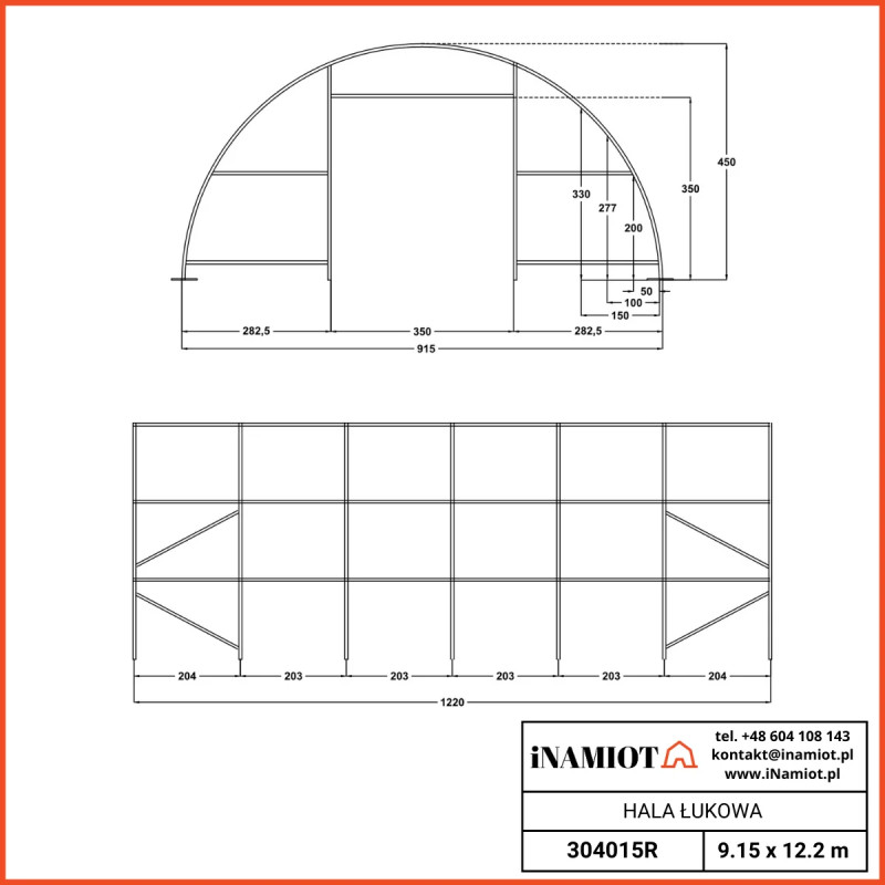 Oblúková hala 304015R 9,15 × 12 m