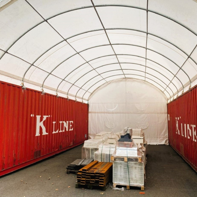 Tentinės stoginės konteineriams 6x6 m C2020H su galine sienele