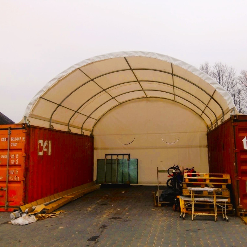 Tentinės stoginės konteineriams 6x6 m C2020H su galine sienele