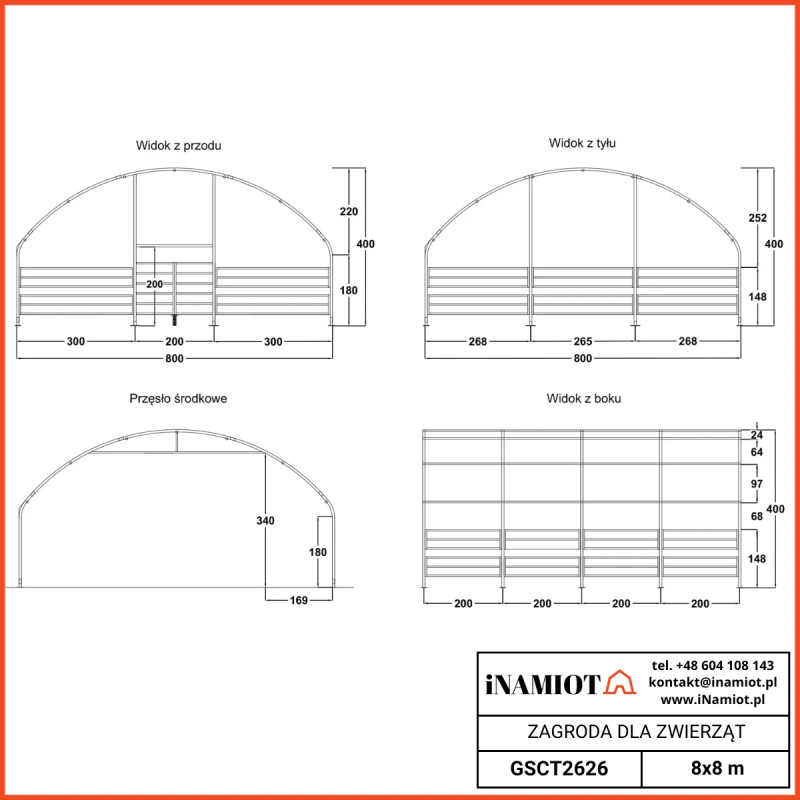 Abri pour pour bétail 8x8 m GSCT2626 Premium