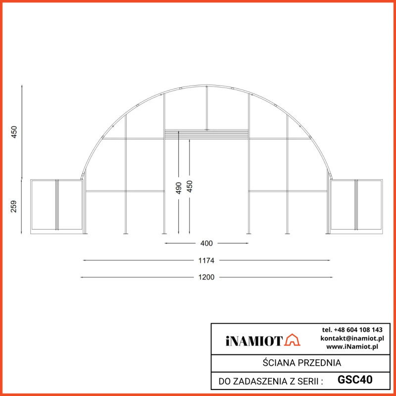 Wall with access gate for 12 m container shelters GSC40F