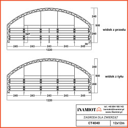 Zagroda dla zwierząt 12x12 m CT4040Zagroda pastwiskowa dla krów
Zagroda pastwiskowa dla krów i innych zwierząt zapewnia ochronę od wiatru, słońca, deszczu wszystkim twoim zwierzętom. Wiata jest osłonięta z 3 stron plandeką PVC, w razie potrzeby dolną część plandeki można podnieś i powstaje wtedy dobra wentylacja zagrody. Tylna ściana to osobny element i można go montować w zależności od potrzeb.
Do każdego modelu wiaty pastwiskowej są szerokie drzwi, które mogą pozostać otwarte. Konie, owce i inne zwierzęta wtedy wchodzą samodzielnie do zadaszonej zagrody i korzystają z niej według własnych potrzeb. Jest to bardzo wygodne rozwiązanie. Pod wiatą można trzymać pokaram dla zwierząt z którego sobie swobodniej korzystają.
Wiaty pastwiskowe o rozmiarze 12×12 m są wykonane na podwójne rurze kratownicowej.
DOSKONAŁE DO UŻYCIA JAKO:
Zagrody dla bydła
Zagrody dla owiec, kóz
Zagrody dla koni, alpak,
Magazyny paszy, słomy, siana
Magazyny nawozów
Stodoły magazynowe
Hale na bele słomy i siana
Hale rolnicze
Hale na bydło
Namioty rolnicze
Zagrody dla zwierząt
Wiata pastwiskowa
Kluczowe cechy:
Kompaktowe, trwałe, wytrzymałe, mobilne
Dobrze wentylowane, przewiewne, zacienione
Zagrody są całoroczne
Mocna, ocynkowana ogniowo, pojedyncza kratownicowa rama rurowa zapewniająca doskonałą stabilność
Wytrzymała tkanina powlekana PVC, o wysokiej wytrzymałości na rozciąganie
Zdejmowane osłony ścian bocznych i boczne siatki zacieniające
Rama ze stali ocynkowanej ogniowo dla odporności na rdzę i korozję
Ocynkowana rama łukowa rury
Drzwi wejściowe
Zamknięty panel tylny
100% wodoodporny
Odporny na promieniowanie UV
Żywotność ramy 10 lat lub więcej
Żywotność tkaniny 7-10 lat, w zależności od rodzaju tkaniny i warunków otoczenia
Zalety:
Nie wymaga pozwolenia na budowę*
Ekonomiczny w porównaniu do kosztów związanych z budową stałej konstrukcji
Stalowa rama zapewnia brak uszkodzeń przez termity
Łatwa i tania instalacja i demontaż
Dodatkowa elastyczna przestrzeń
Dłuższa żywotność
Przenośny i łatwy w transporcie
Łatwe w użyciu rozwiązania zacieniające
*Chociaż większość naszych produktów należy do kategorii konstrukcji tymczasowych i nie wymaga pozwoleń na planowanie, zalecamy uzyskanie zgody rady lokalnej, aby uniknąć kontroli rządowej.
 
Aby jak najlepiej dopasować się do naturalnego krajobrazu, schronienia dla bydła z podwójnymi kratownicami są dostępne w dwóch kolorach – trawiastej zieleni i wojskowej zieleni.Wszystkie namioty i wiaty inamiot.pl są dostarczane z wygodną instrukcją, która posłuży jako przewodnik krok po kroku dotyczący bezpiecznego montażu i instalacji.
Środki bezpieczeństwa:
Prosimy o dokładne zapoznanie się z instrukcją obsługi przed montażem i demontażem namiotów.
Upewnij się, że poszycie namiotu jest zawsze wolne od śniegu.
Prosimy o demontowanie namiotów w przypadku huraganów i obfitych opadów śniegu.
Upewnij się, że plandeka jest z dala od źródeł ciepła.
Pamiętaj, aby raz lub dwa razy w roku ponownie napinać poszycie dachu.
 Zagroda dla zwierząt 12x12 m CT4040Zagroda pastwiskowa dla krów
Zagroda pastwiskowa dla krów i innych zwierząt zapewnia ochronę od wiatru, słońca, deszczu wszystkim twoim zwierzętom. Wiata jest osłonięta z 3 stron plandeką PVC, w razie potrzeby dolną część plandeki można podnieś i powstaje wtedy dobra wentylacja zagrody. Tylna ściana to osobny element i można go montować w zależności od potrzeb.
Do każdego modelu wiaty pastwiskowej są szerokie drzwi, które mogą pozostać otwarte. Konie, owce i inne zwierzęta wtedy wchodzą samodzielnie do zadaszonej zagrody i korzystają z niej według własnych potrzeb. Jest to bardzo wygodne rozwiązanie. Pod wiatą można trzymać pokaram dla zwierząt z którego sobie swobodniej korzystają.
Wiaty pastwiskowe o rozmiarze 12×12 m są wykonane na podwójne rurze kratownicowej.
DOSKONAŁE DO UŻYCIA JAKO:
Zagrody dla bydła
Zagrody dla owiec, kóz
Zagrody dla koni, alpak,
Magazyny paszy, słomy, siana
Magazyny nawozów
Stodoły magazynowe
Hale na bele słomy i siana
Hale rolnicze
Hale na bydło
Namioty rolnicze
Zagrody dla zwierząt
Wiata pastwiskowa
Kluczowe cechy:
Kompaktowe, trwałe, wytrzymałe, mobilne
Dobrze wentylowane, przewiewne, zacienione
Zagrody są całoroczne
Mocna, ocynkowana ogniowo, pojedyncza kratownicowa rama rurowa zapewniająca doskonałą stabilność
Wytrzymała tkanina powlekana PVC, o wysokiej wytrzymałości na rozciąganie
Zdejmowane osłony ścian bocznych i boczne siatki zacieniające
Rama ze stali ocynkowanej ogniowo dla odporności na rdzę i korozję
Ocynkowana rama łukowa rury
Drzwi wejściowe
Zamknięty panel tylny
100% wodoodporny
Odporny na promieniowanie UV
Żywotność ramy 10 lat lub więcej
Żywotność tkaniny 7-10 lat, w zależności od rodzaju tkaniny i warunków otoczenia
Zalety:
Nie wymaga pozwolenia na budowę*
Ekonomiczny w porównaniu do kosztów związanych z budową stałej konstrukcji
Stalowa rama zapewnia brak uszkodzeń przez termity
Łatwa i tania instalacja i demontaż
Dodatkowa elastyczna przestrzeń
Dłuższa żywotność
Przenośny i łatwy w transporcie
Łatwe w użyciu rozwiązania zacieniające
*Chociaż większość naszych produktów należy do kategorii konstrukcji tymczasowych i nie wymaga pozwoleń na planowanie, zalecamy uzyskanie zgody rady lokalnej, aby uniknąć kontroli rządowej.
 
Aby jak najlepiej dopasować się do naturalnego krajobrazu, schronienia dla bydła z podwójnymi kratownicami są dostępne w dwóch kolorach – trawiastej zieleni i wojskowej zieleni.Wszystkie namioty i wiaty inamiot.pl są dostarczane z wygodną instrukcją, która posłuży jako przewodnik krok po kroku dotyczący bezpiecznego montażu i instalacji.
Środki bezpieczeństwa:
Prosimy o dokładne zapoznanie się z instrukcją obsługi przed montażem i demontażem namiotów.
Upewnij się, że poszycie namiotu jest zawsze wolne od śniegu.
Prosimy o demontowanie namiotów w przypadku huraganów i obfitych opadów śniegu.
Upewnij się, że plandeka jest z dala od źródeł ciepła.
Pamiętaj, aby raz lub dwa razy w roku ponownie napinać poszycie dachu.