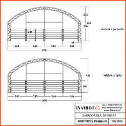 Zagroda dla zwierząt 10x10 m GSCT3232 Premium – Największa Przestrzeń, Najwyższa Jakość
Zagroda dla zwierząt o wymiarach 10x10 m model GSCT3232 Premium to jedno z największych i najbardziej zaawansowanych rozwiązanie dostępne w naszej ofercie. Stworzona z myślą o hodowcach, którzy potrzebują maksymalnej przestrzeni i solidnej konstrukcji, zagroda ta gwarantuje bezpieczeństwo, komfort oraz trwałość, nawet w najtrudniejszych warunkach. Idealna do dużych gospodarstw, zapewnia elastyczność użytkowania i doskonałą ochronę zwierząt.
Dlaczego nasza zagroda jest Premium?
Ponieważ nasz system naciągani plandeki oparty na linach elastyczny (ekspanderach), które  cały czas odpowiednio napina plandekę niezależnie od temperatury na zewnątrz. Dzięki temu plandeka zagrody dla zwierząt hodowlach jest cały czas napięta, co zapobiega powstawaniu wgłębień i akumulowaniu w nich wody, śniegu. Znacząco zwiększa to komfort użytkowania i trwałość.
Zagroda dla zwierząt 10x10 m GSCT3232 Premium Zagroda dla zwierząt 10x10 m GSCT3232 Premium – Największa Przestrzeń, Najwyższa Jakość
Zagroda dla zwierząt o wymiarach 10x10 m model GSCT3232 Premium to jedno z największych i najbardziej zaawansowanych rozwiązanie dostępne w naszej ofercie. Stworzona z myślą o hodowcach, którzy potrzebują maksymalnej przestrzeni i solidnej konstrukcji, zagroda ta gwarantuje bezpieczeństwo, komfort oraz trwałość, nawet w najtrudniejszych warunkach. Idealna do dużych gospodarstw, zapewnia elastyczność użytkowania i doskonałą ochronę zwierząt.
Dlaczego nasza zagroda jest Premium?
Ponieważ nasz system naciągani plandeki oparty na linach elastyczny (ekspanderach), które  cały czas odpowiednio napina plandekę niezależnie od temperatury na zewnątrz. Dzięki temu plandeka zagrody dla zwierząt hodowlach jest cały czas napięta, co zapobiega powstawaniu wgłębień i akumulowaniu w nich wody, śniegu. Znacząco zwiększa to komfort użytkowania i trwałość.
Zagroda dla zwierząt 10x10 m GSCT3232 Premium
