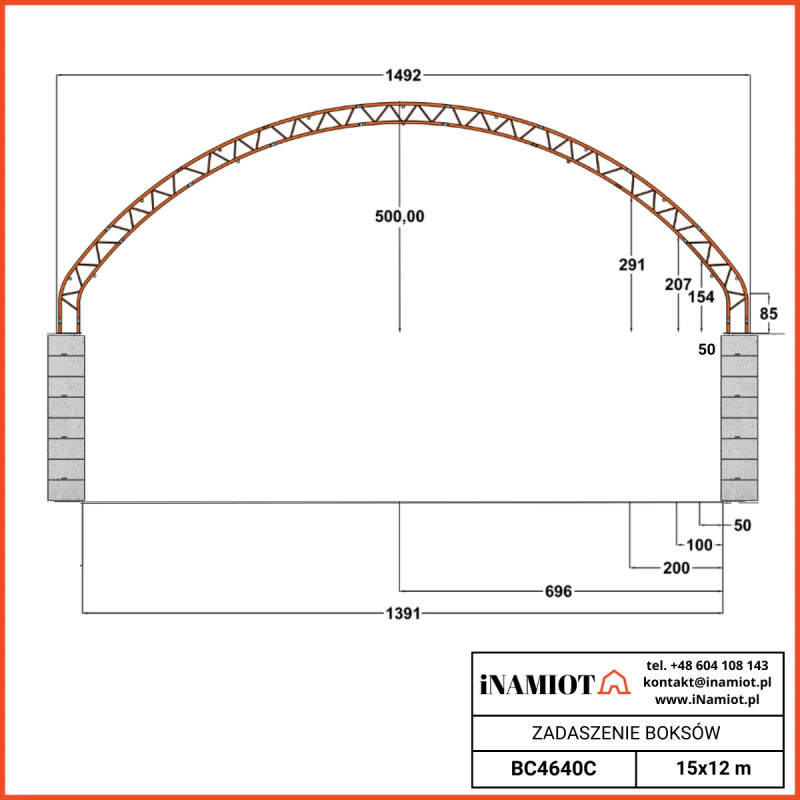 Siloüberdachung zwischen Betonblöcken BC4640 14,92×12,19 m