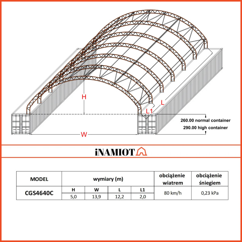 Abri entre blocs béton BC4640 14,92×12,19 m