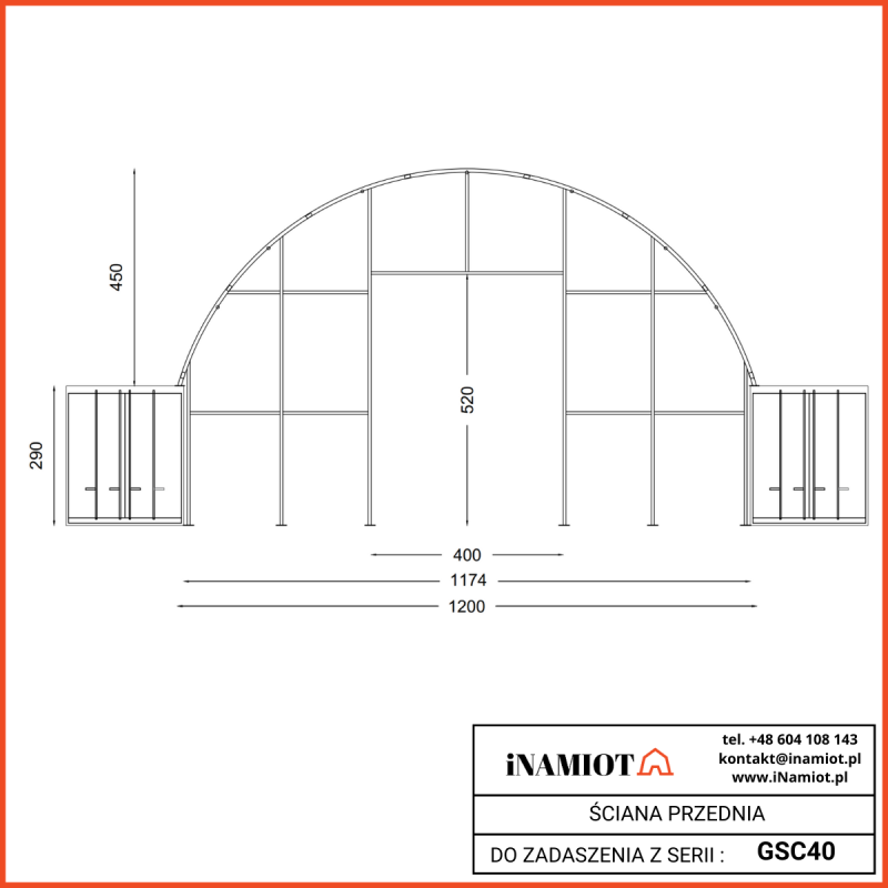 Front wall for container shelters with double truss frame 14.92 m GSC46SF
