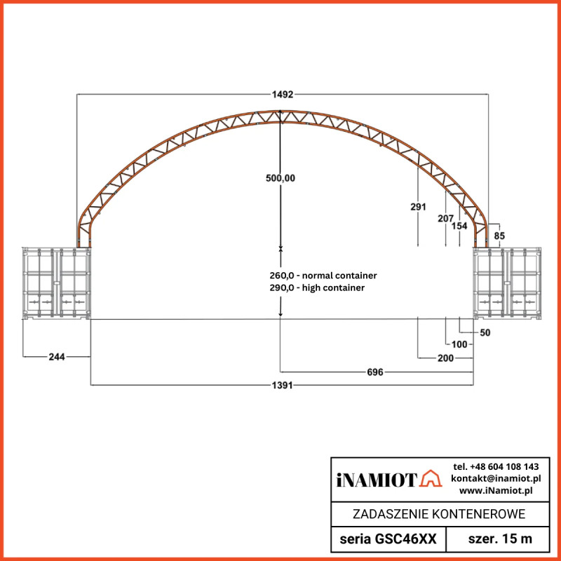 Abris pour conteneurs double cadre GSC4640C 14,92×12,19 m