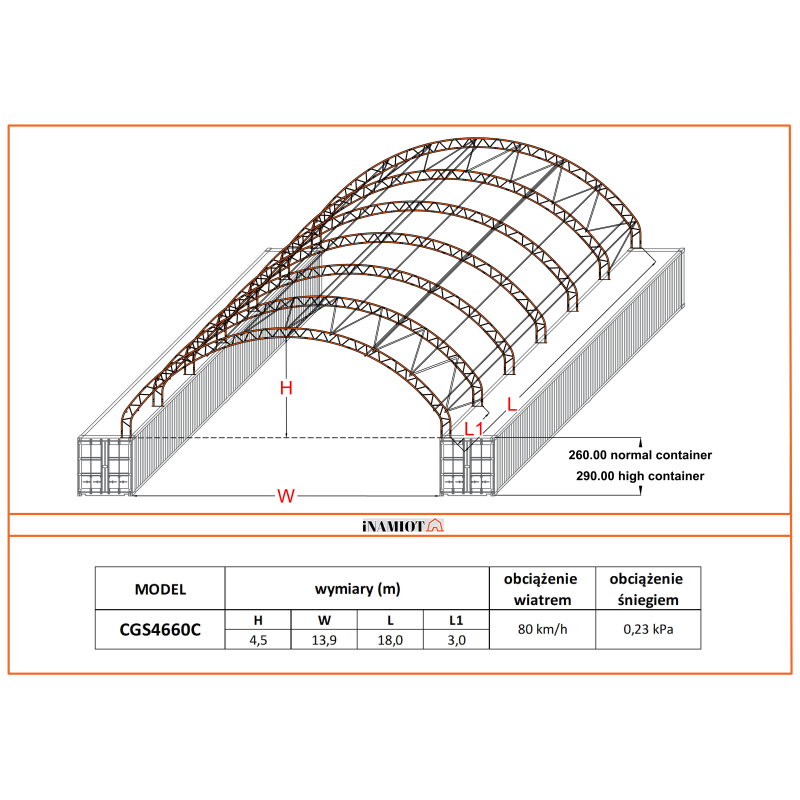 Copertura del container a doppio telaio GSC4660C 14,92×18,30 m