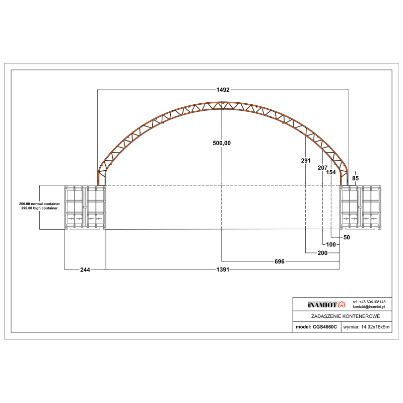 Copertura del container a doppio telaio GSC4660C 14,92×18,30 m