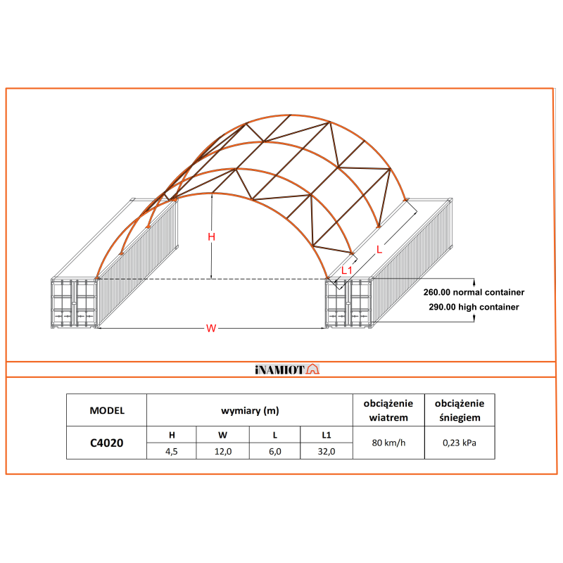 Copertura del container C4020QH 12×6 m