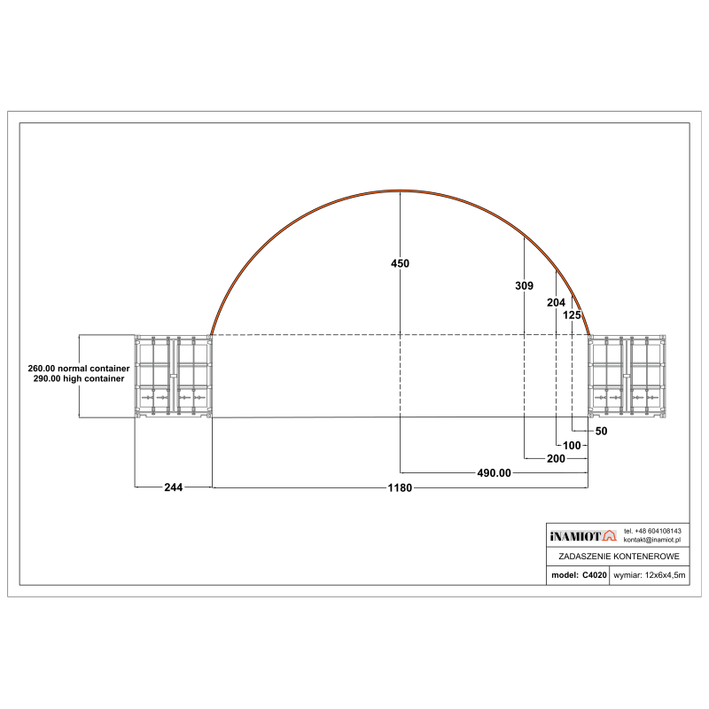Přístřešky na kontejnery C4020QH 12 × 6 m
