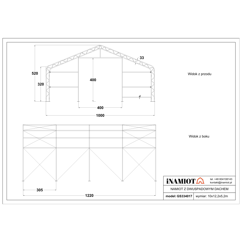 Skladový stan 10 × 12,2 m GS334017