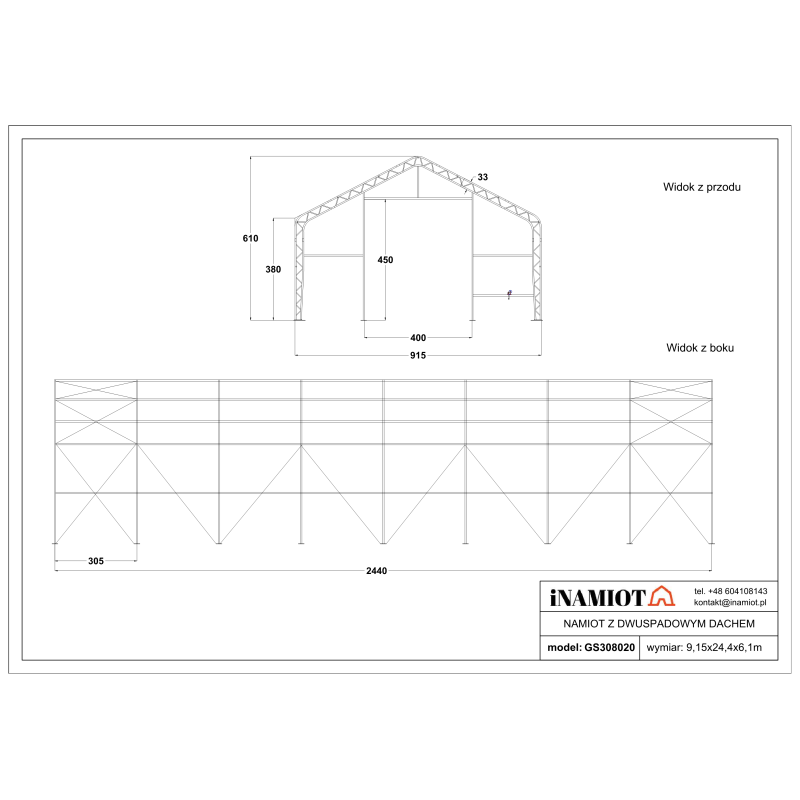 Sandėliavimo palapinė 9,15x24,40 m GS308020