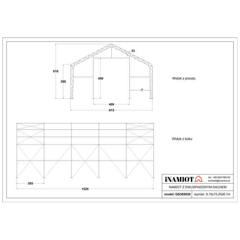 Skladovací stan 9,15x15,25 m GS305020