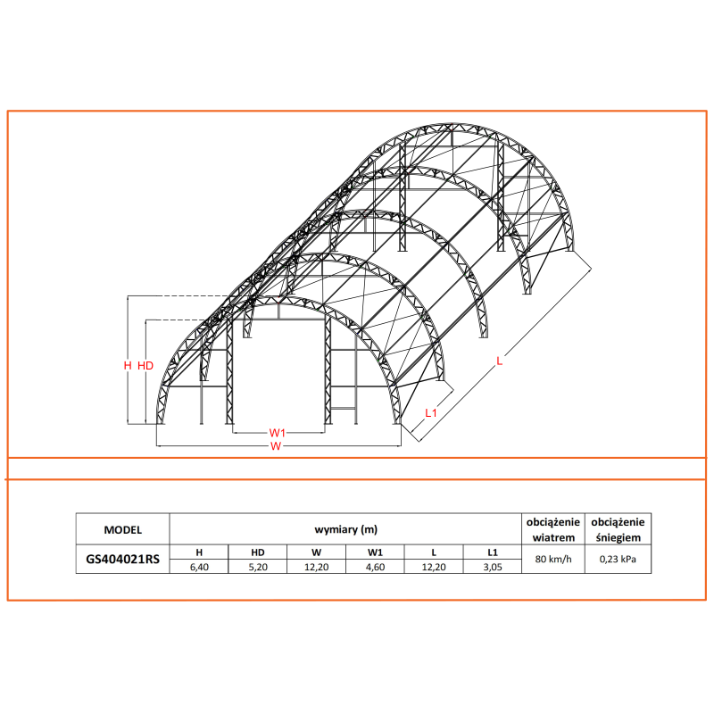 Túnel de armazenamento GSR404021S 12,2×12,20 m